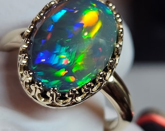 Black opal, gold ring, 14k solid gold ring,  ring, opal,  natural opal,  genuine opal,  real opal,