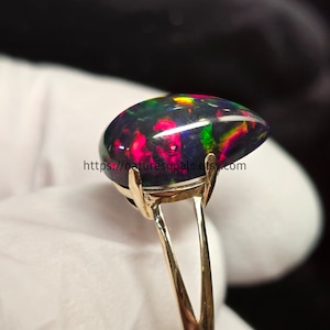 Engagement ring, 14k solid gold ring, gold engagement ring,  black fire opal ring,  black opal ring,  gold ring
