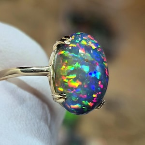 Opal ring, 14k solid gold ring, black opal ring, gold ring, black fire opal ring, opal gift