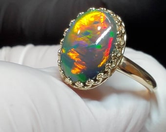 Black opal, gold ring, 14k solid gold ring,  ring, opal,  natural opal,  genuine opal,  real opal,