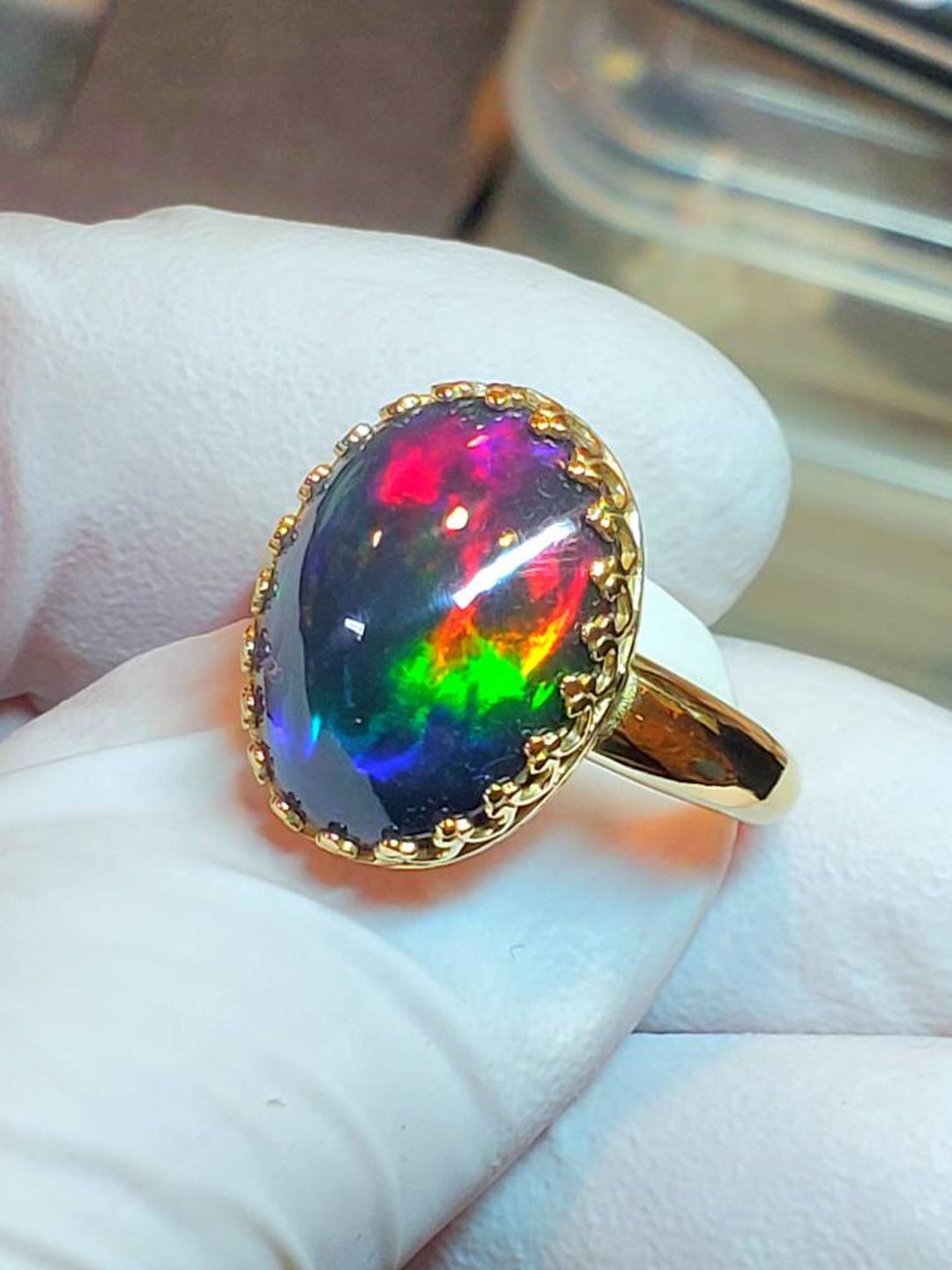 Black Opal, Gold Ring, 14k Solid Gold Ring, Ring, Opal, Natural Opal ...