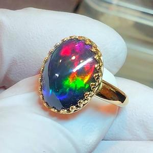 Black opal, gold ring, 14k solid gold ring,  ring, opal,  natural opal,  genuine opal,  real opal,