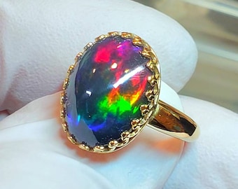 Black opal, gold ring, 14k solid gold ring,  ring, opal,  natural opal,  genuine opal,  real opal,