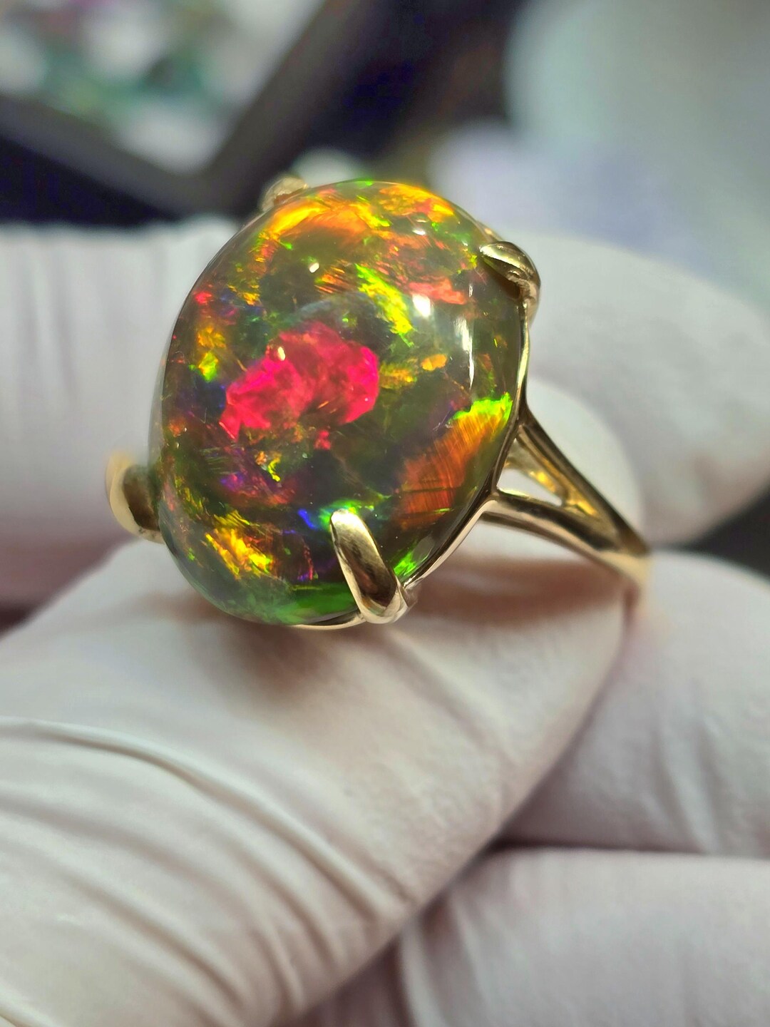 T For Her The Rose Large Opal Opal Ring 14k Solid Gold Ring 