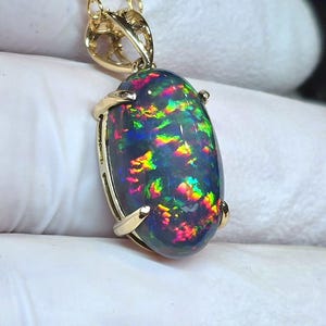 Gift for her, Necklace, black opal,  14k opal necklace, gold pendant, crystal necklace, opal jewelry, opal pendant, opal necklace,