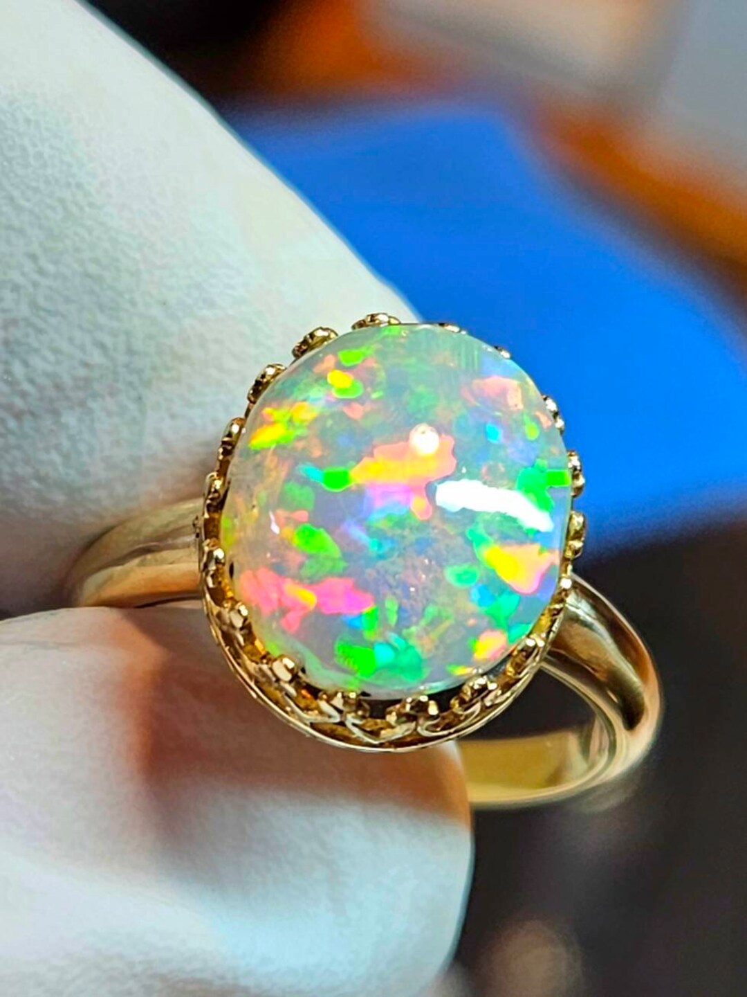 Natural Opal, Natural Dark Opal, Fire Opal Ring, Gold Ring, 14k Solid