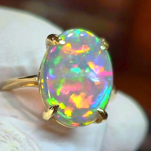 Opal ring, 14k solid, gold ring, natural opal, dark opal ring, opal jewelry, rainbow opal, black fire opal,  opal.