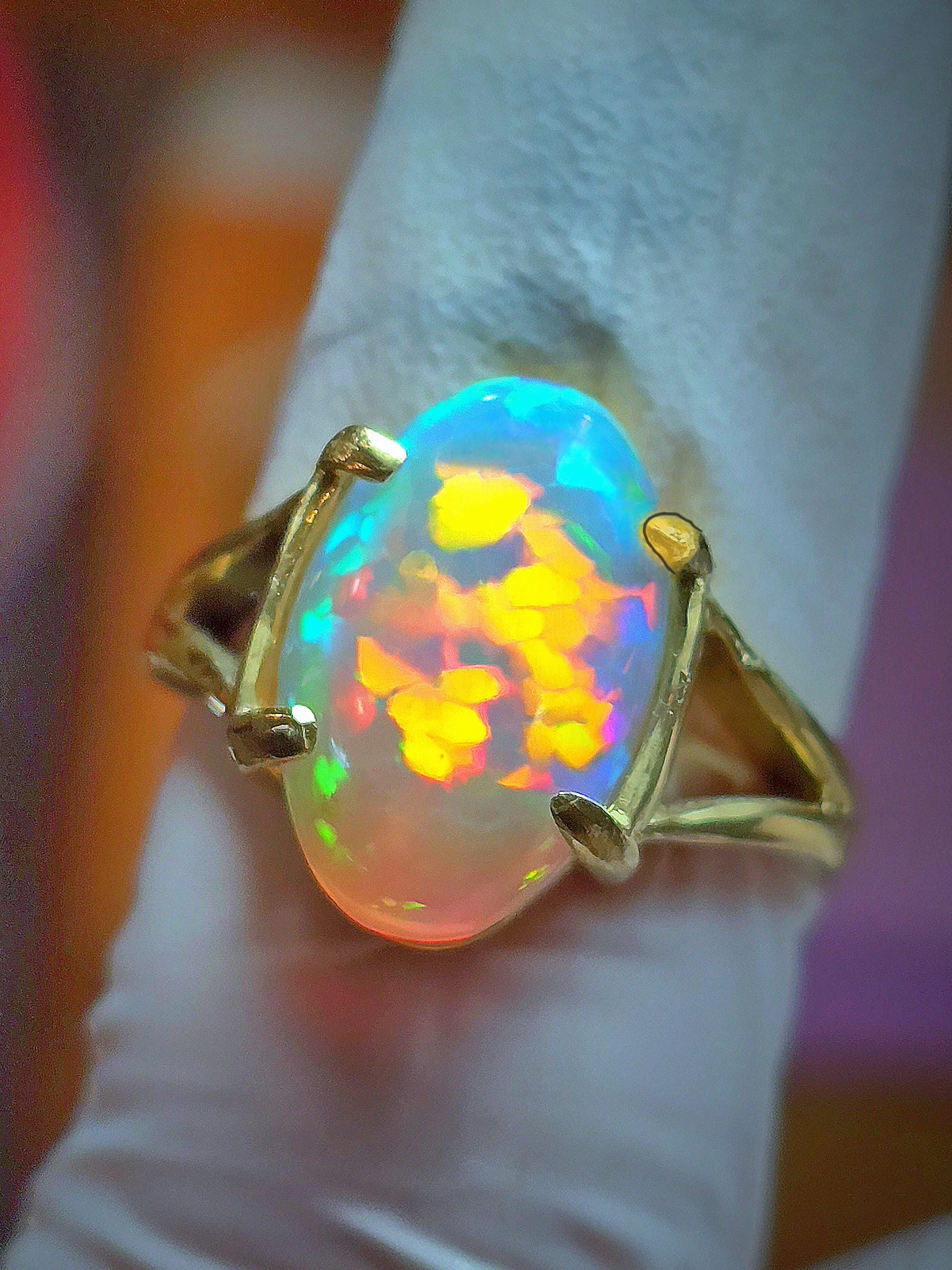 Natural Crystal Opal Ring: Honeycomb Pattern, Carats UK