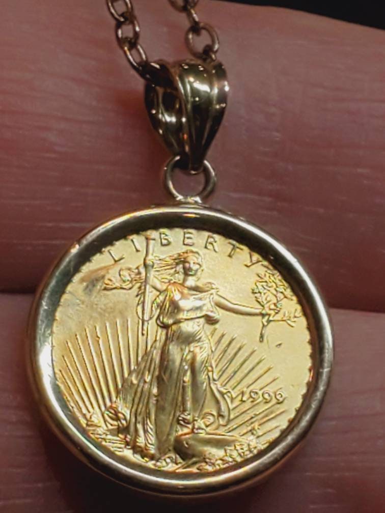 Gold coin necklace gold coin pendantgold coin gold 1/10 | Etsy