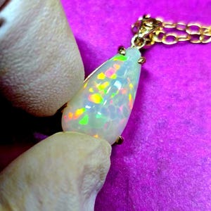 Necklace, opal, pendant, gold necklace,  white opal, honeycomb, bright opal, 14k solid gold necklace, fire opal,  natural opal