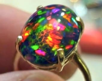 Gift, opal, black opal ring, natural opal, bright opal,  opal ring, opal jewelry, rainbow opal, black fire opal,