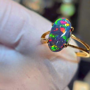 Engagement ring, 14k solid gold ring, gold engagement ring,  black fire opal ring,  black opal ring,  gold ring