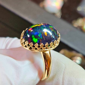 Black Opal Black Fire Opal Ring Engagement Ring Opal Ring - Etsy