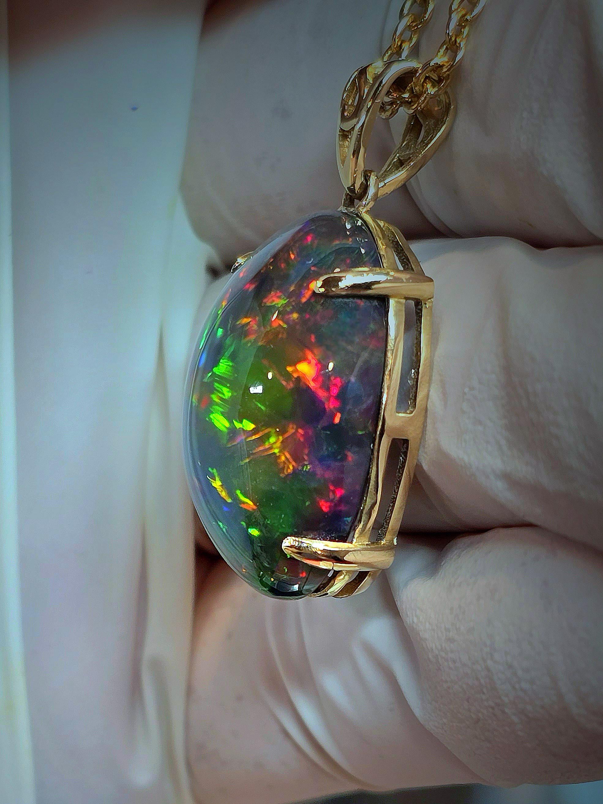 Necklace Black Opal 14K Opal Necklace Gold Pendant Crystal Necklace Opal Jewelry Opal Pendant Opal Necklace Black Fire Opal Large