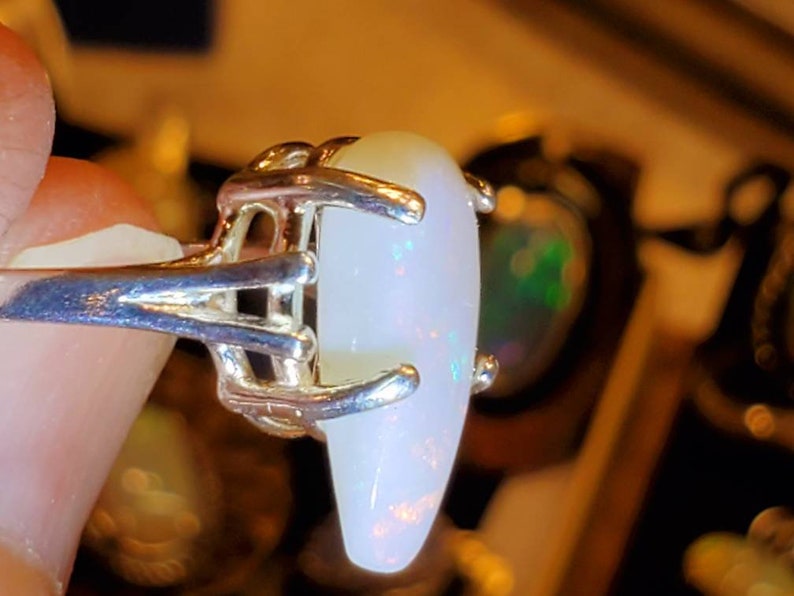 fire opal Australian white opal ring opal ring size 7.5 tombstone shaped natural opal authentic opal