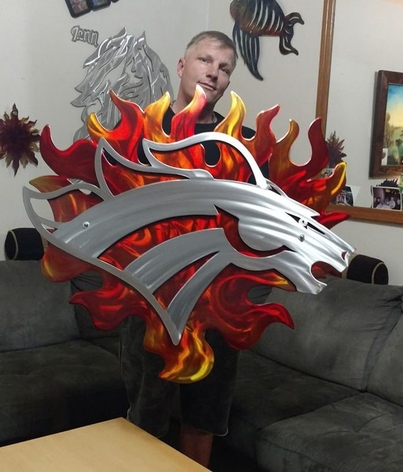 Large metal wall art denver broncos outdoor handmade bronco Etsy