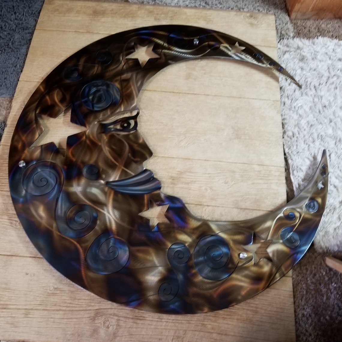Large Metal Moon Rustic Wall Decor Large Plasma Cut Moon Etsy