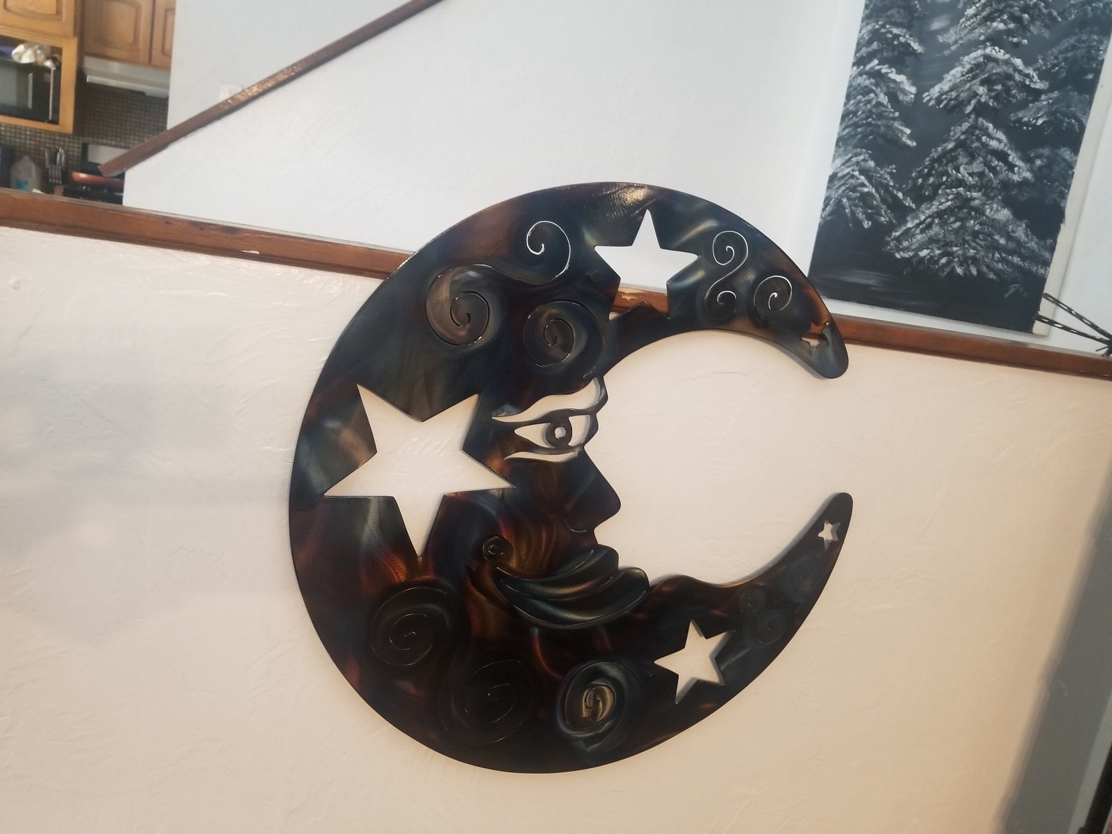 Large Metal Moon Rustic Wall Decor Large Plasma Cut Moon Etsy