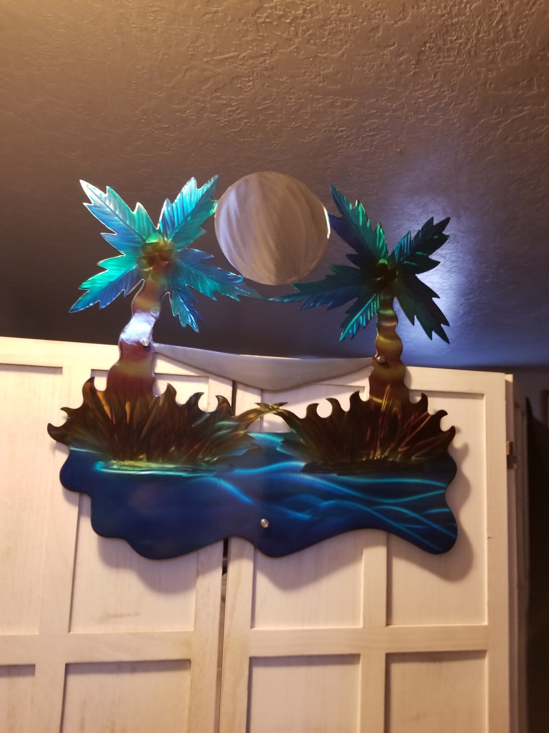 Metal Wall Art Beach Scene Wall Decor Seascape Palm Tree Wall Sculpture