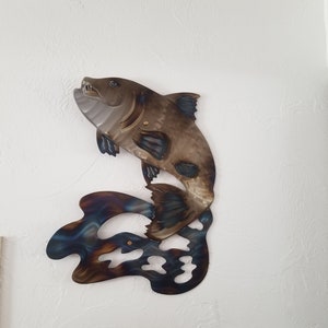 Metall Fisch Wand Kunst Wärme Patina Akzent Wohnkultur Forelle Indoor Outdoor Art, moderne Metallkunst Wohnzimmer Dekor Innendekoration Küchenkunst
