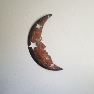 Luna hecha a mano, arte de pared rústico, luna, arte de pared, luna con cara, corte de plasma, acero, interior cubierto, exterior, patio celestial, decoración del hogar
