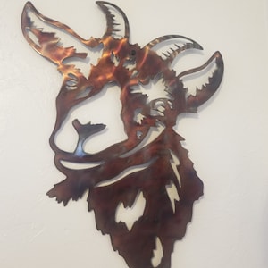 Metal goat head wall hanging decor copper patina art indoor outdoor handmade wall hanging etsy handmade billy goat design living room decor