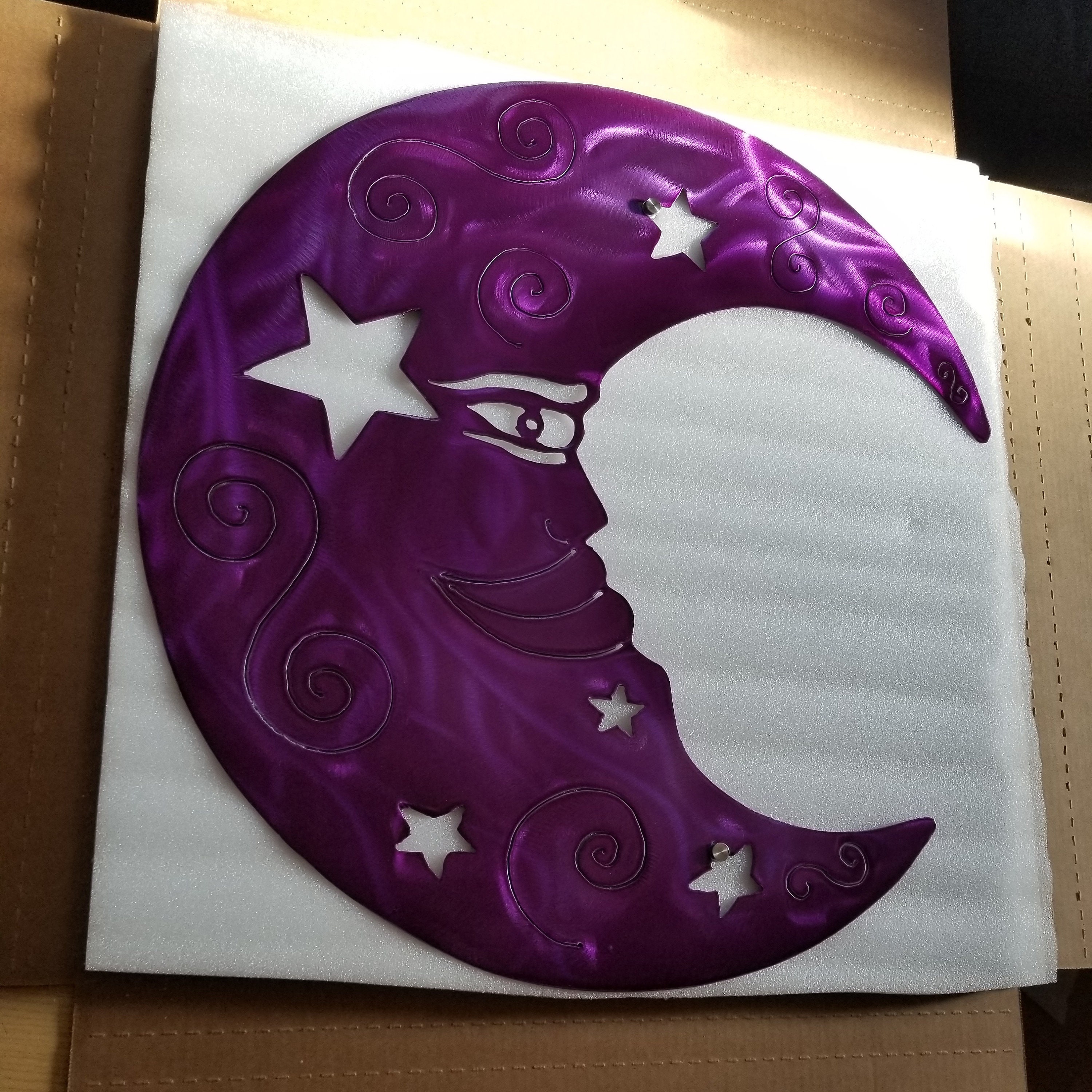 Large Metal Moon Rustic Wall Decor Large Plasma Cut Moon Etsy