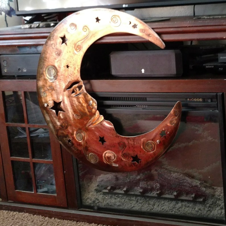 Metal Moon Rustic wall decor Large plasma cut Moon Garden | Etsy