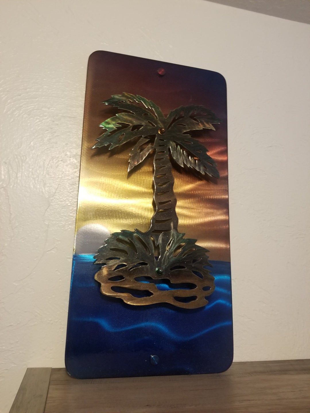Metal Wall Decor Palm Tree Scene Large Beach Painting Sunset Home Decor
