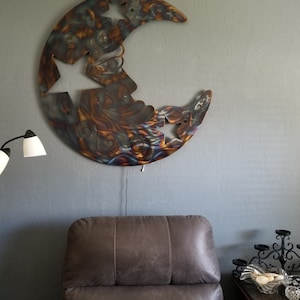 metal wall decor Moon accent outdoor Rustic wall decor - Large plasma cut Moon - Garden Outdoor Celistal Decor Art, birthday gift for her