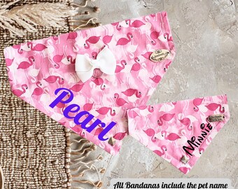 Personalized Flamingo Dog & Cat Dog Bandana/Reversible Over the Collar Pet Bandana/Girly Gift Pink Bandana/Cute Scarf Accessory for Puppy.