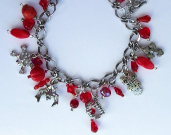 Vampire Charm Bracelet with Vampire Teeth & Charms, Matching Earrings, Adjustable Size
