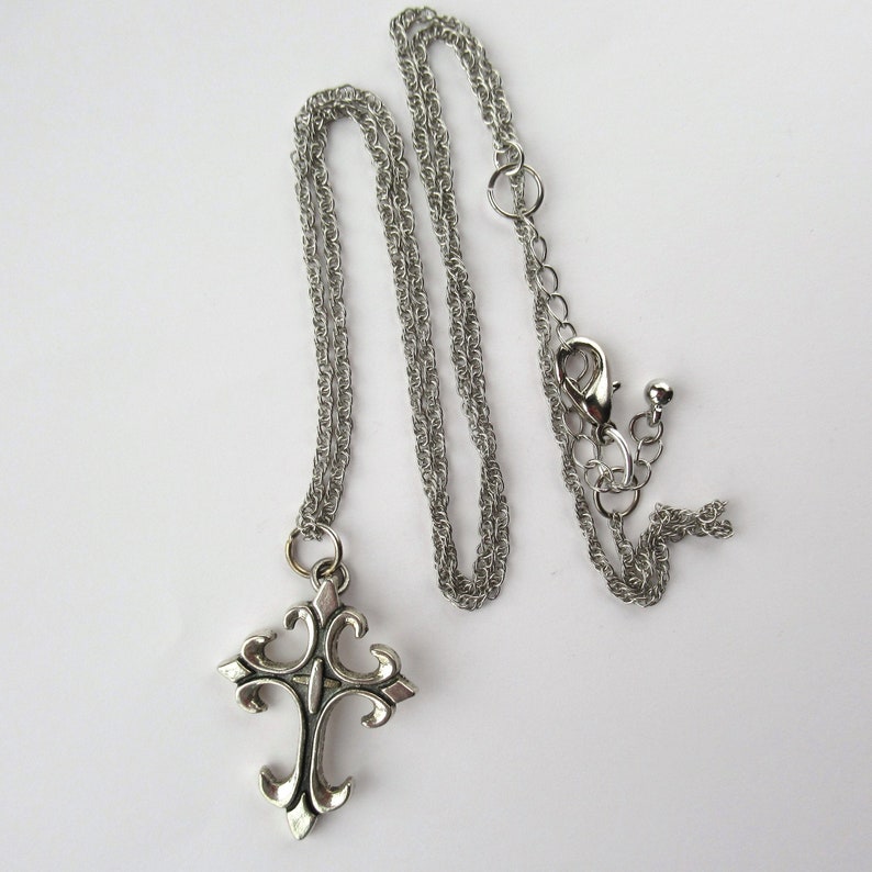 Cross Necklace Silver Cross with Black Highlights Men\u2019s Necklace Adjustable Length