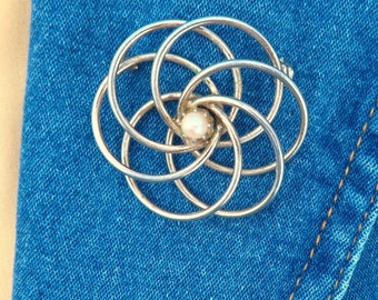 Vintage Brooch of Concentric Circles with Lustrous Pearl Center