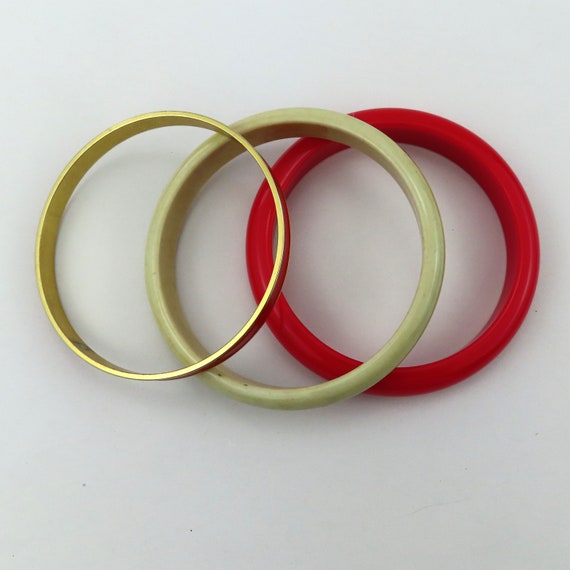 Stacking Bangles in Red, Cream, and Gold with Red… - image 4