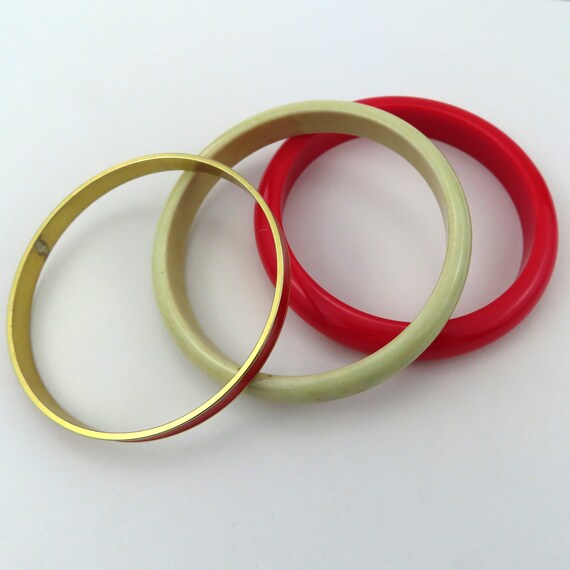 Stacking Bangles in Red, Cream, and Gold with Red… - image 3