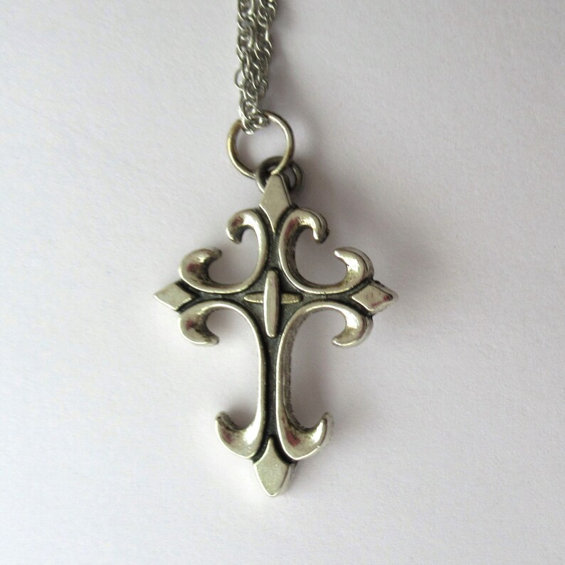 Cross Necklace Silver Cross with Black Highlights Men\u2019s Necklace Adjustable Length