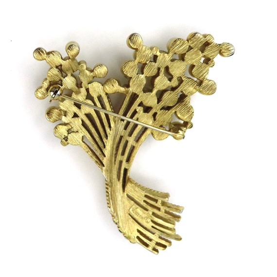 Crown Trifari Brooch, Floral Design with Faux Pea… - image 2