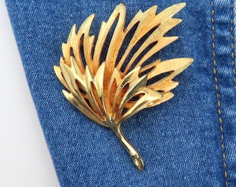 Vintage Brooch with Windswept Leaf Design in Two Shades of Gold