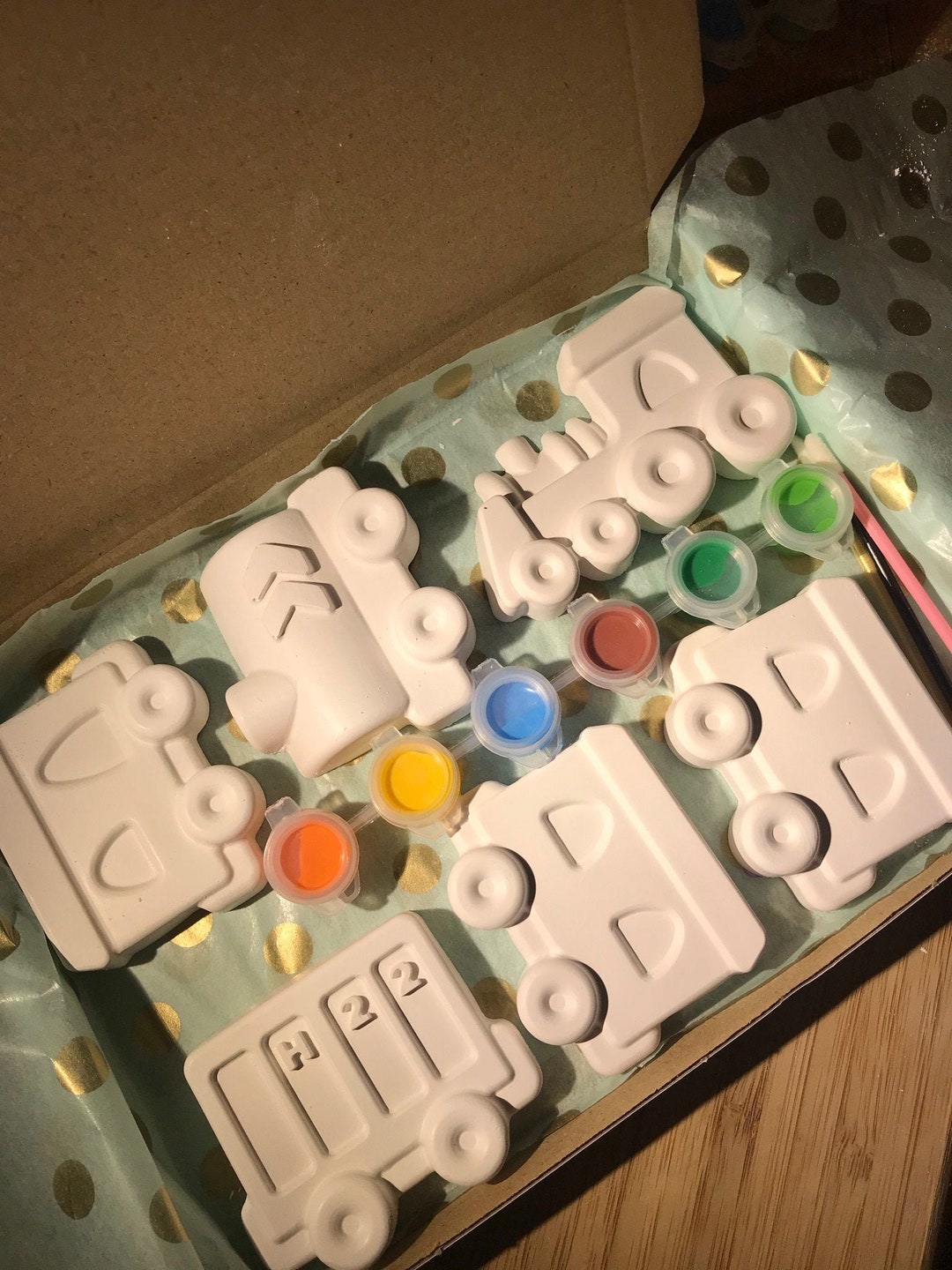 Paint Your Own Train Set With Paints and Brushes. Birthday Gift