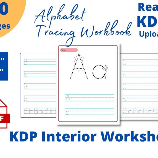 Cahier d'exercices d'intérieur KDP, feuilles d'exercices d'écriture manuscrite imprimables, entraînement à l'écriture de l'alphabet, traçage de lettres ABC,