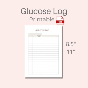 Glucose Log Digital Download, Blood sugar Log, Glucose Tracker, Diabetic log