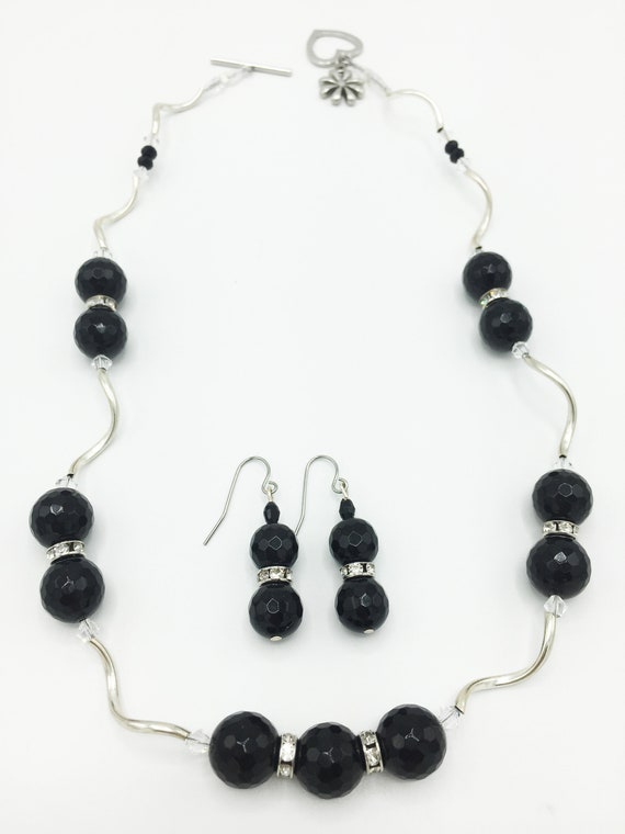 Black ONYX Necklace  Earring Set CITRINE AFRICAN Mud Beads