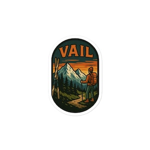 Adesivo de caminhada e esqui em Vail, Colorado – Adesivo de vinil para aventura na montanha