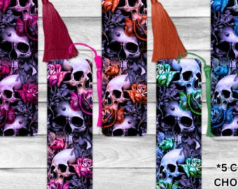Skull and Rose Metal Bookmark • Gothic Floral Bookmark • Color Options Available