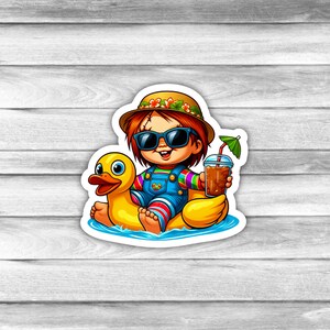 Good Guy Doll Sticker: Horror Rubber Duck Pool Floatie - Summer Laminated Sticker