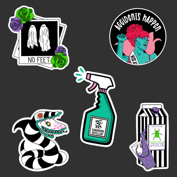 Beetlejuice- Sandworm- No Feet- Miss Argentina- Beetle- Movie Inspired Stickers-Bundle- *READY TO SHIP*