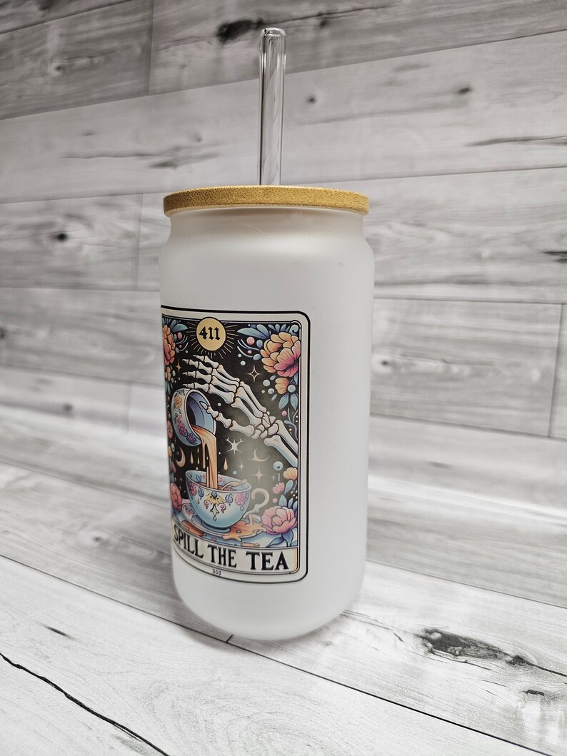 Skeleton Hand Tea BGRADE- Spill the Tea Skeleton Tarot Soda Can Glass Cup With Bamboo Lid ...