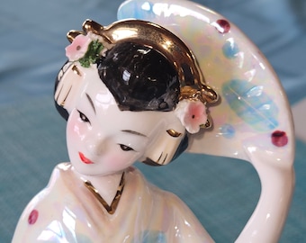 Lefton MC Kabuki Chinoiserie Fan Dancer, Geo. Z. Lefton 1958, Female Woman Large Figurine