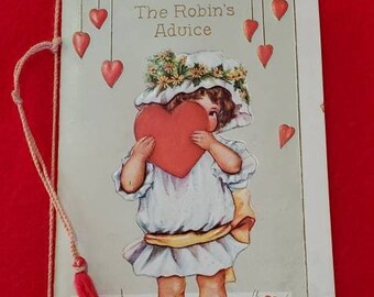 Valentine's Day Booklet, The Robin's Advice, Little Girl and Hearts, Charming Poem Verse
